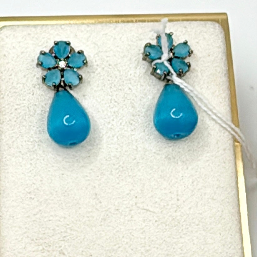 Turquoise Blue Dainty American Diamonds Earrings