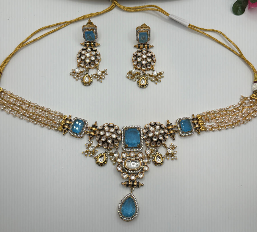 Turquoise Doublet 
Premium Moissanite Kundan Necklace Set