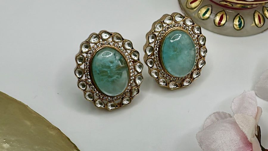 Mint Doublet & Moissanite Kundan Stud Earrings
