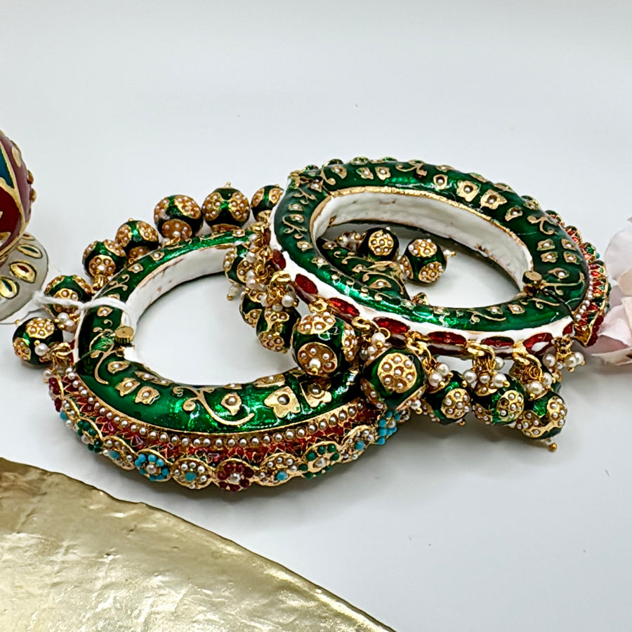 Green Meenakari Pacheli Openable Bangle Pair(Size 2.8)