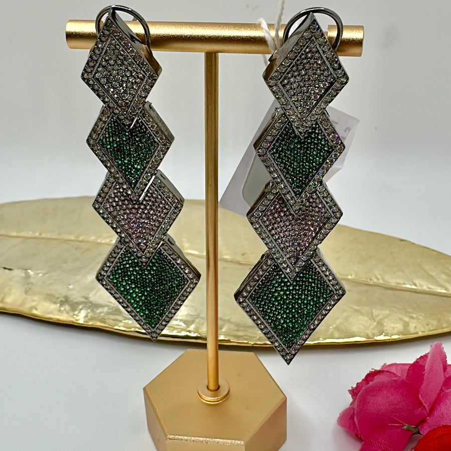 Green Invisible Setting American Diamonds Earrings