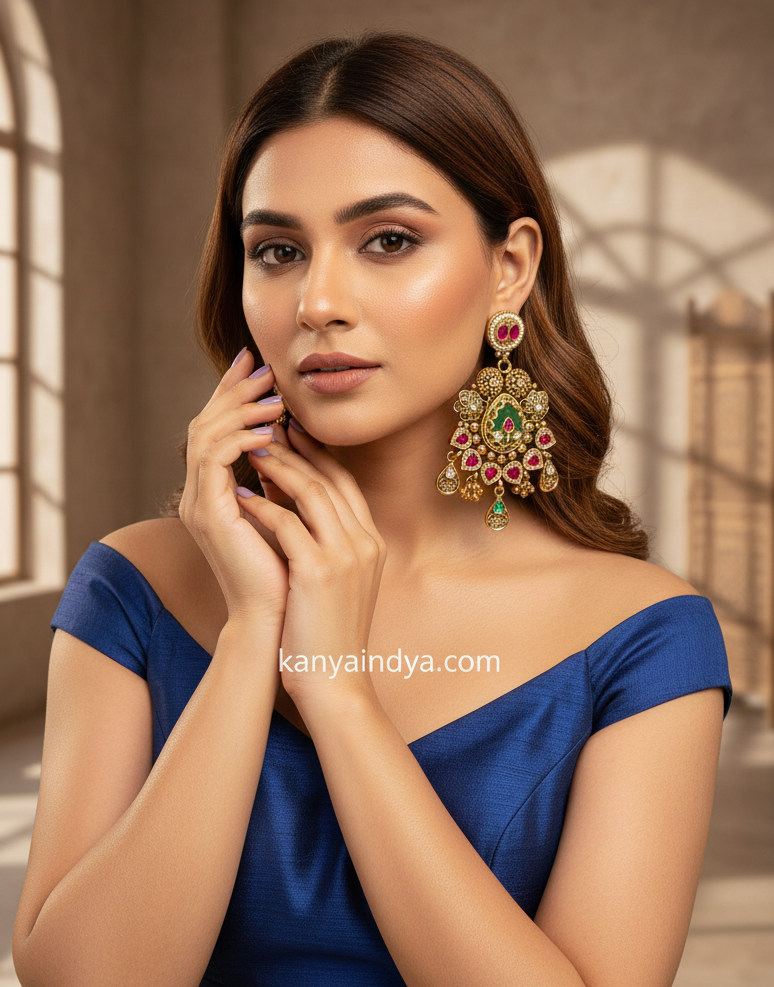 Mint Ruby Antique Gold Earrings