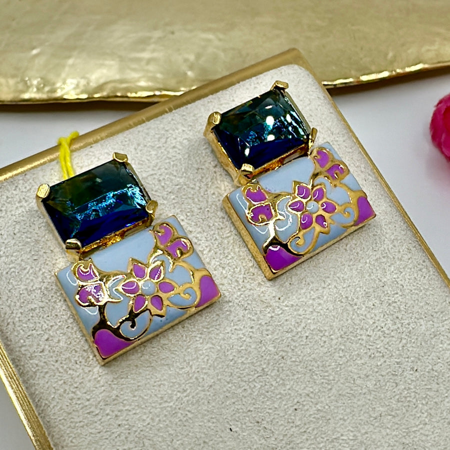 Blue Swarovski Crystal & Meenakari Studs