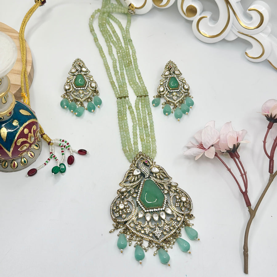 Green Tyaani Inspired Kundan Long Necklace Set