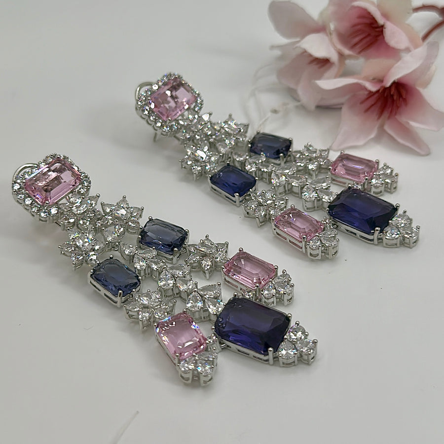 Purple & Pink American Diamonds & CZ Cocktail Earrings