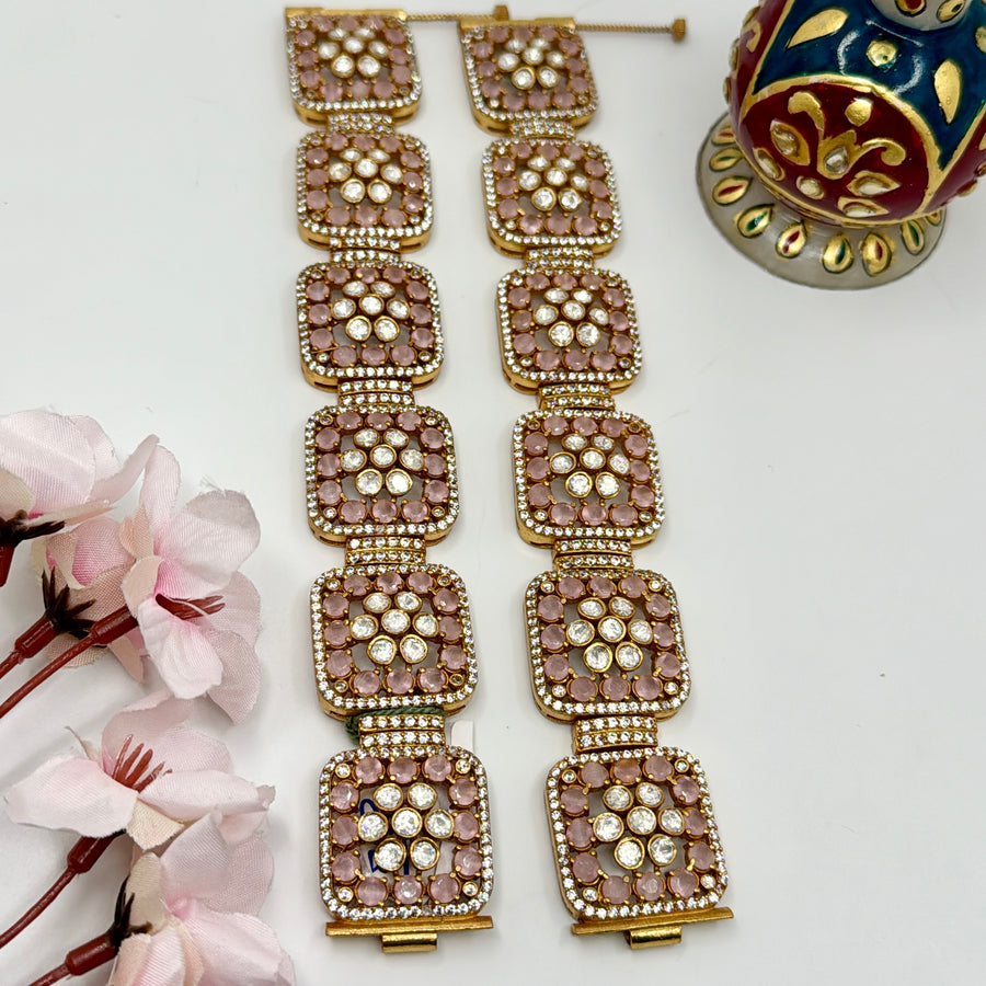 Pink Moissanite Kundan Openable Single Bracelet (Fits Size 2.2-2.6)