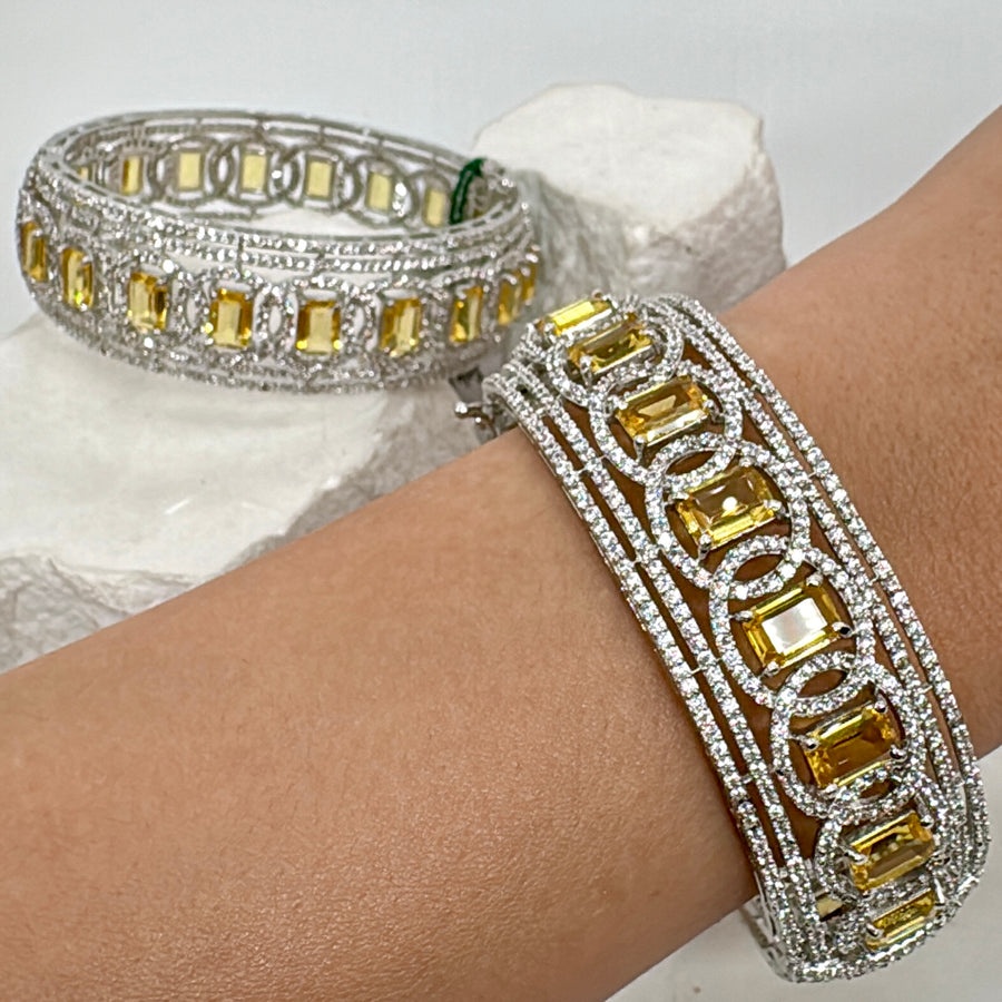 Yellow Silver Cubic Zirconia Openable Bangle Pair(Size 2.2)