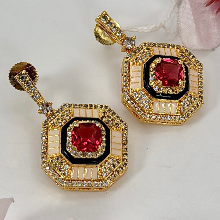 Ruby Gold American Diamonds Cubic Zirconia Earrings