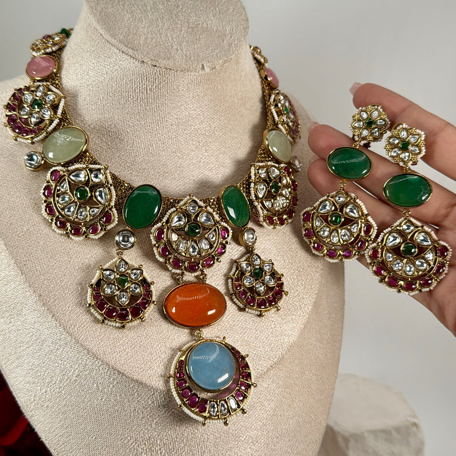 Multi Orange Marble Stone Sabya Inspired Necklace Set