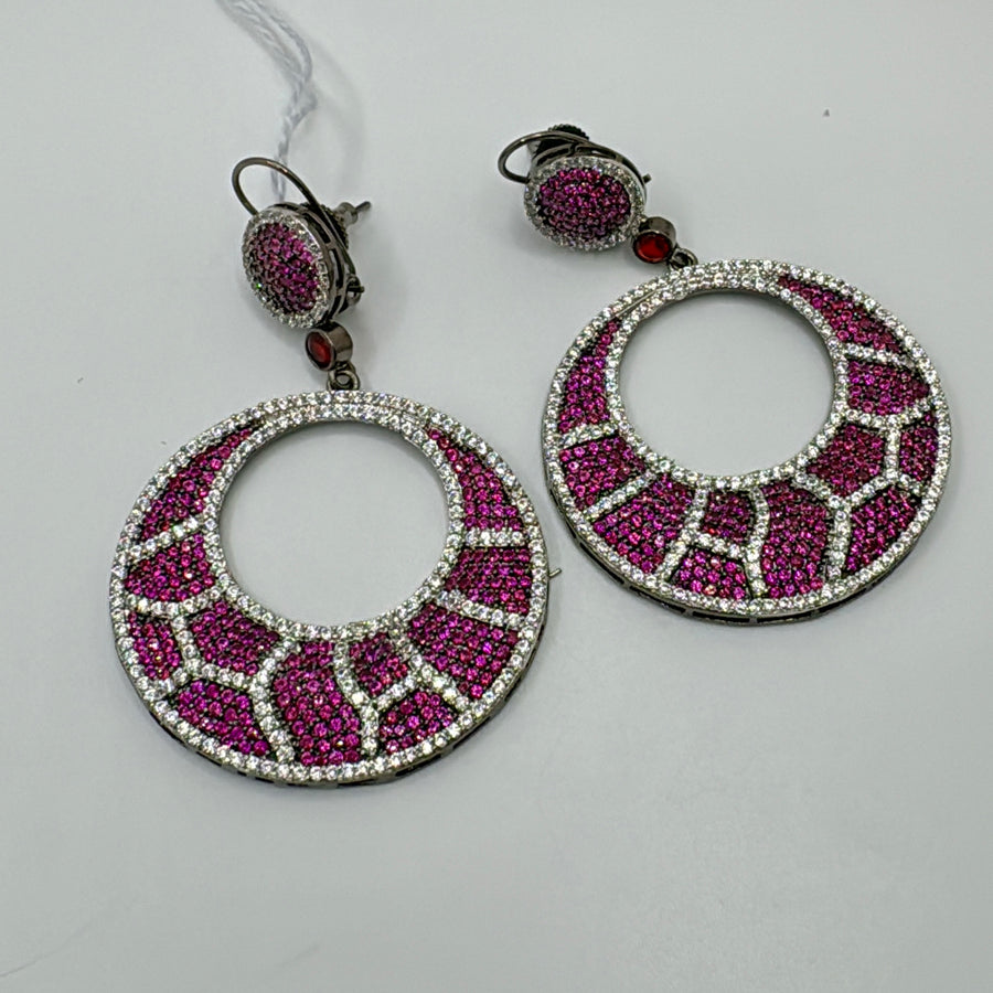 Hot Pink/ Ruby Invisible Setting American Diamonds Earrings