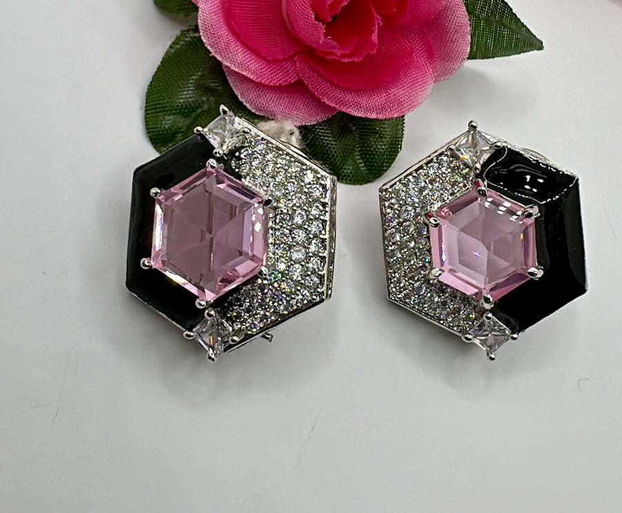 Pink And Black Swarovski Studs