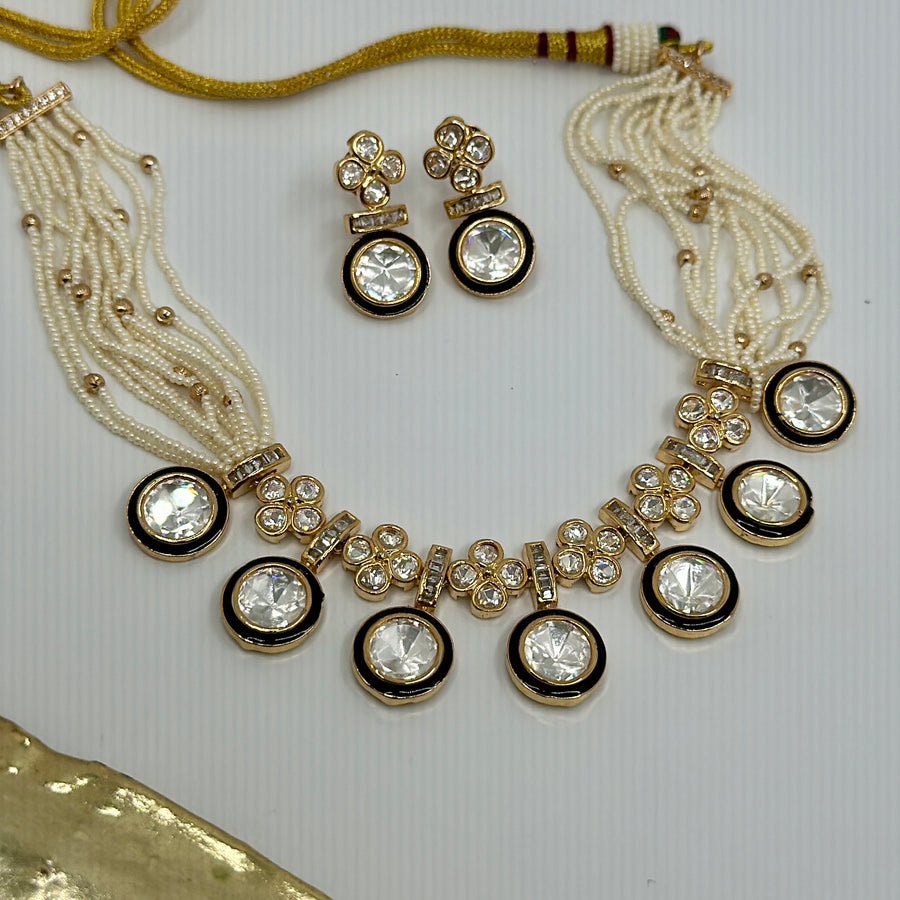 Clear Kundan Choker Necklace Set