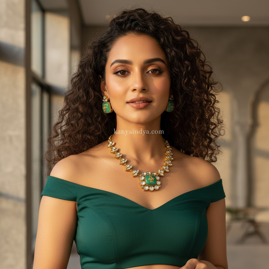 Mint Moissanite Dainty Necklace Set