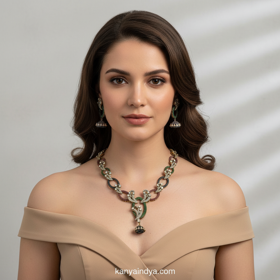 Green Multi Nano Setting Cubic Zirconia Necklace Set