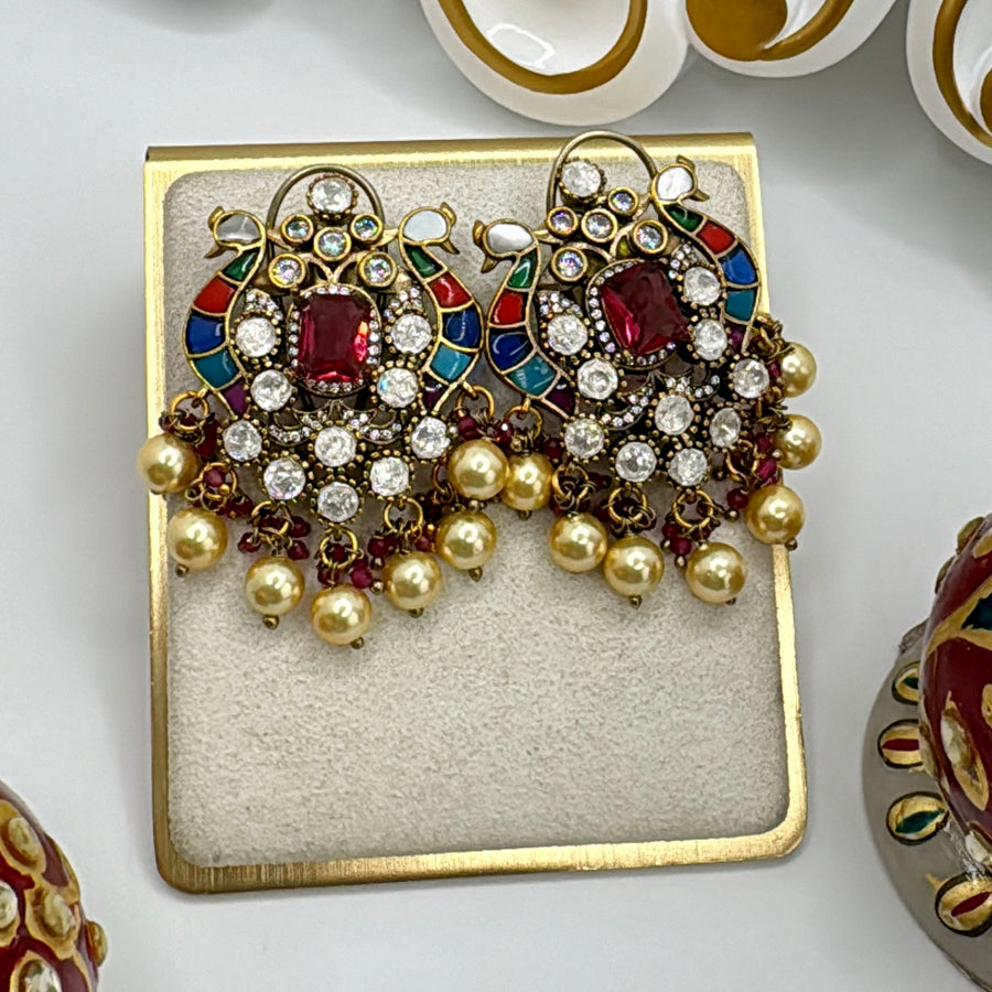 Multi Moissanite Kundan & Paachi Statement Studs