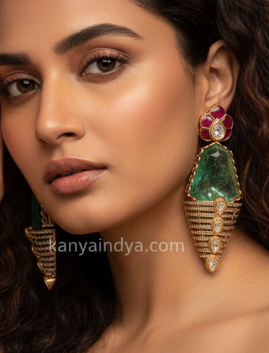 Mint Doublet Jadau Moissanite Earrings