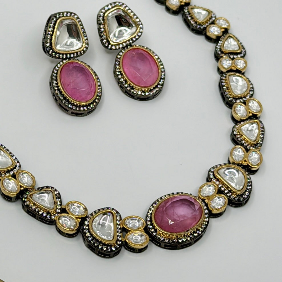 Pink Kundan Necklace Set