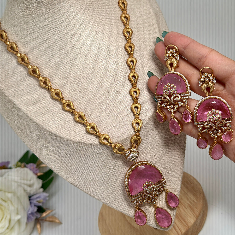 Hot Pink Doublet Moissanite Necklace Set