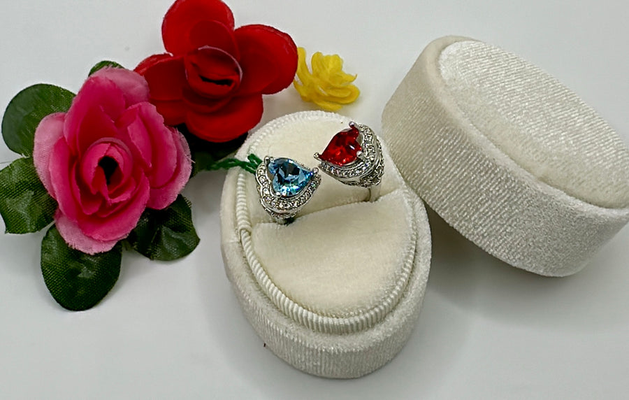 Red And Turquoise Swarovski Heart Finger Ring