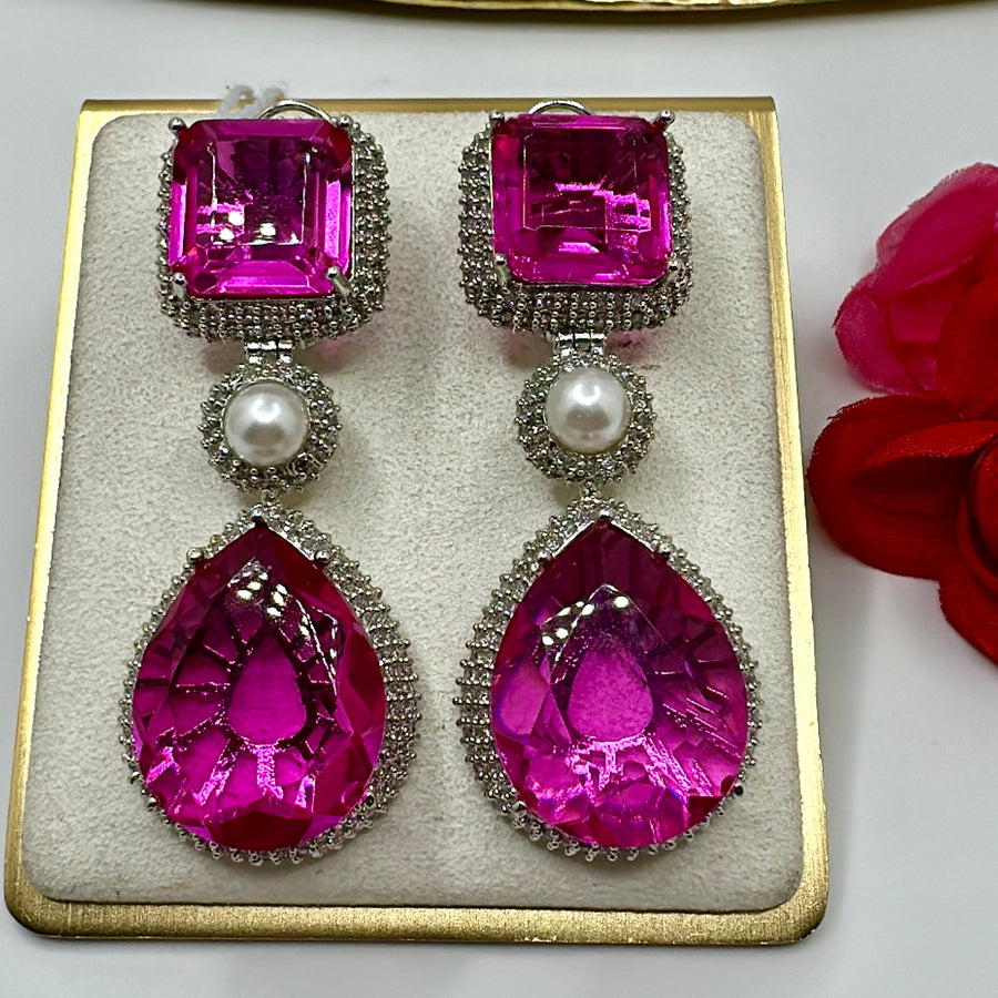 Hot Pink American Diamonds Earrings