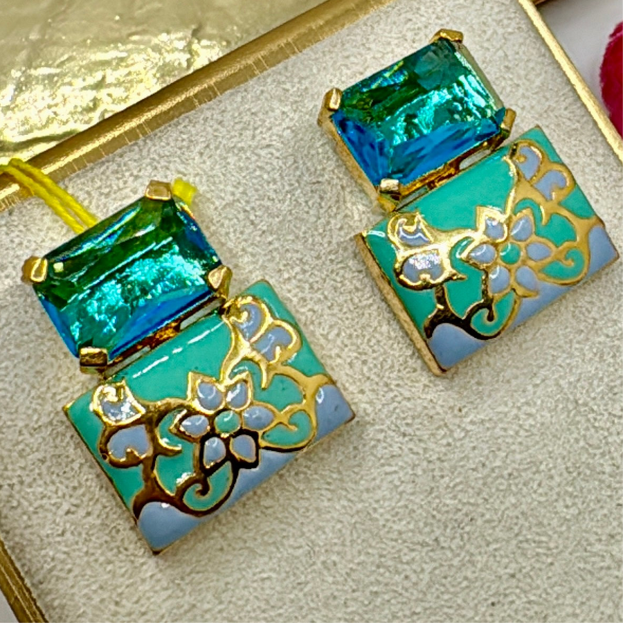 Turquoise Swarovski Crystal & Meenakari Studs