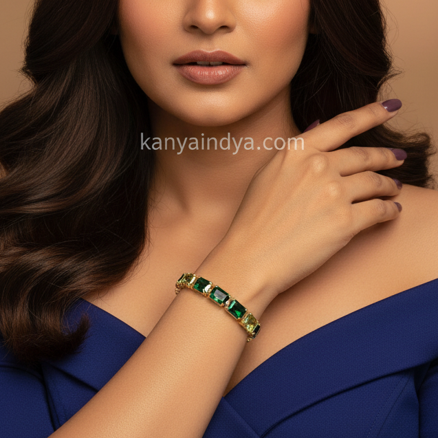 Green Cubic Zirconia Italian Adjustable Bracelet ( Fits Size 2.2-2.6)