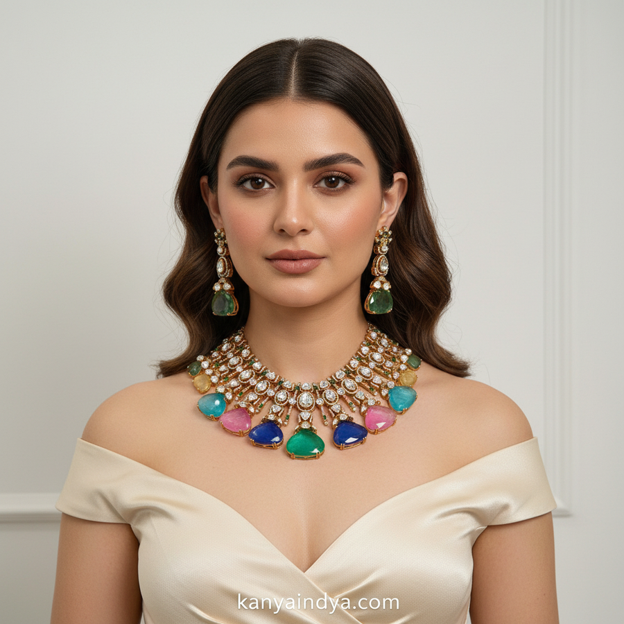 Multi Doublet Moissanite Statement Necklace Set