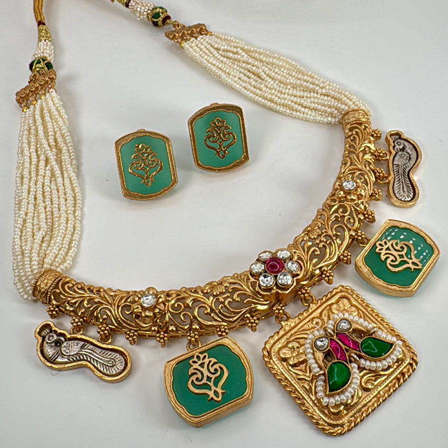 Mint Multi Silver Lookalike Gold Necklace Set