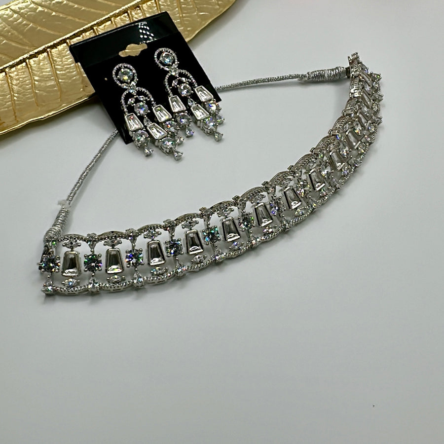 Clear Moissanite Kundan & American Diamonds Choker Set