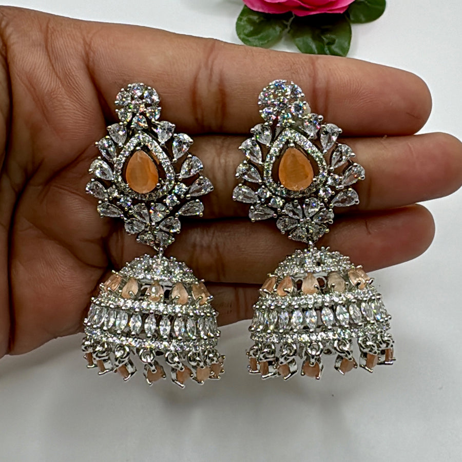 Peach American Diamond Jhumka