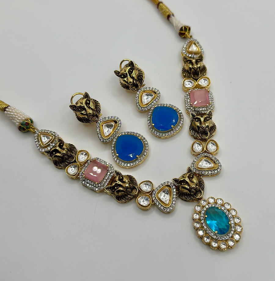 Blue & Pink Sabya Inspired Victorian Necklace Set