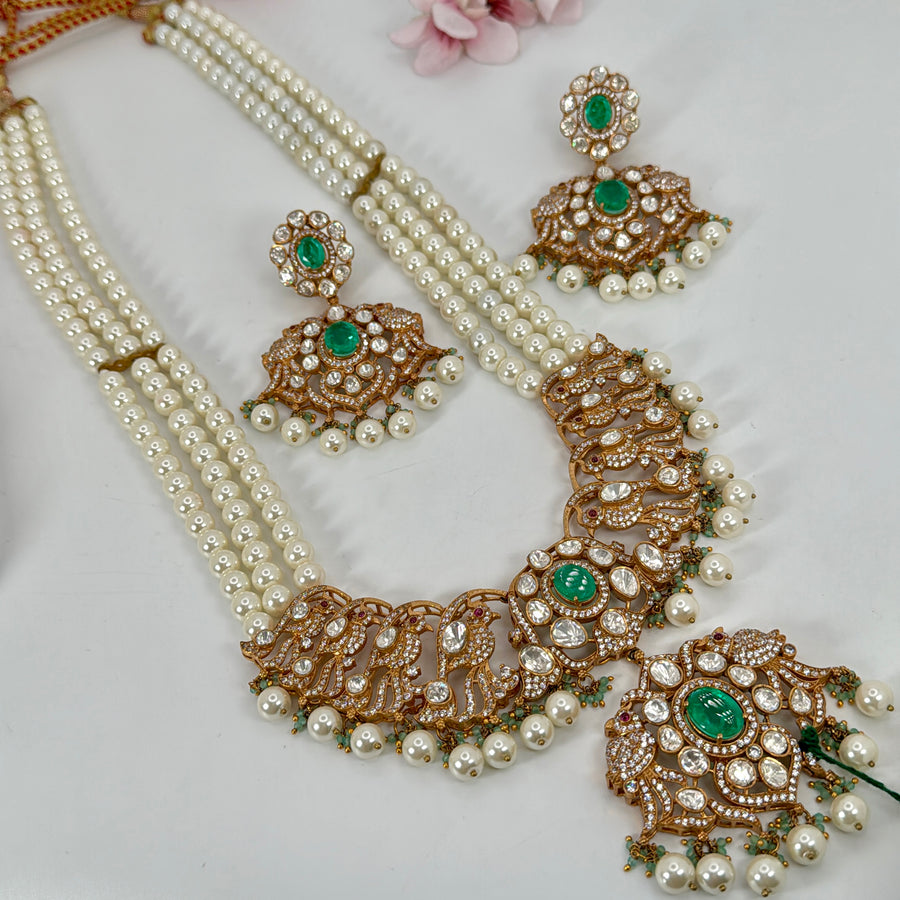 Green Pearl Moissanite Long Necklace Set