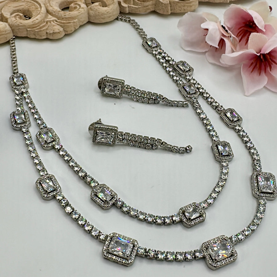 Clear Two Layer American Diamonds Necklace Set