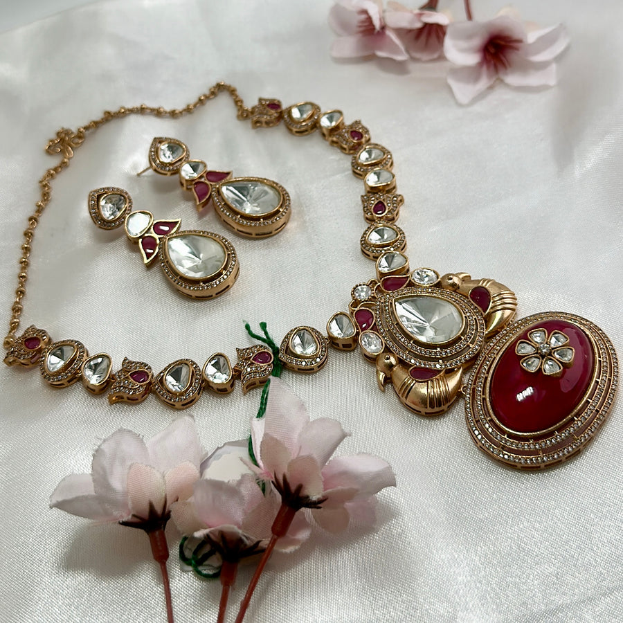 Ruby Moissanite Necklace Set