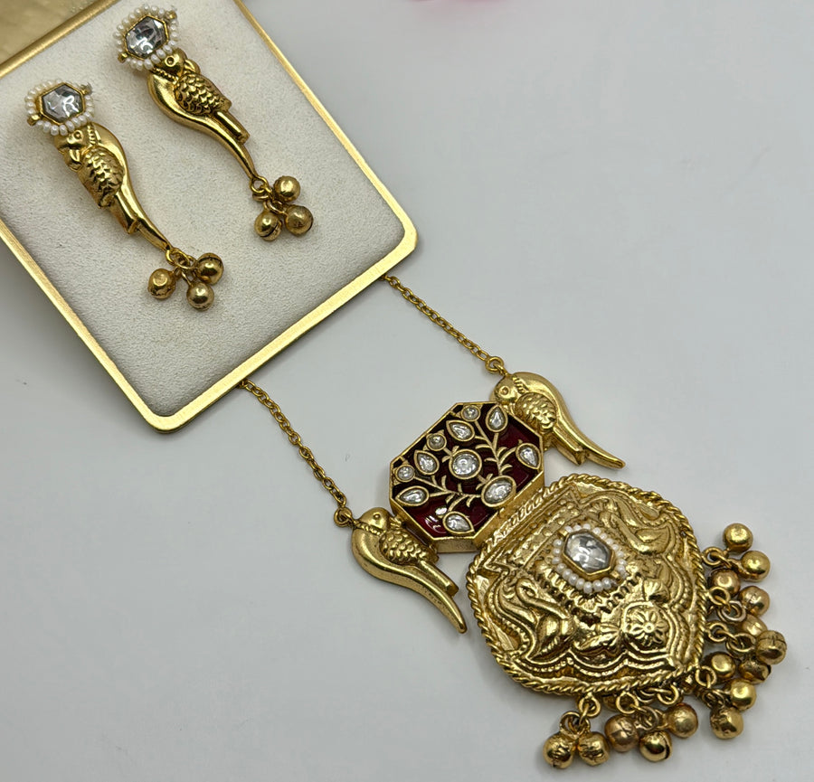 Red 92.5 Gold Polish Silver Lookalike Pendant Set