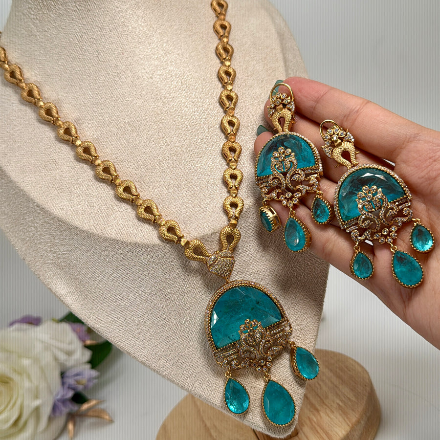 Turquoise Doublet Moissanite Necklace Set