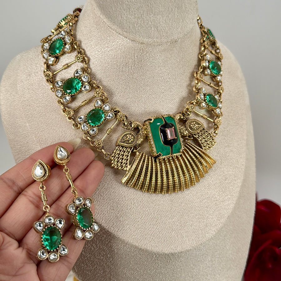 Mint Silver Lookalike Apala Inspired Gold Necklace Set
