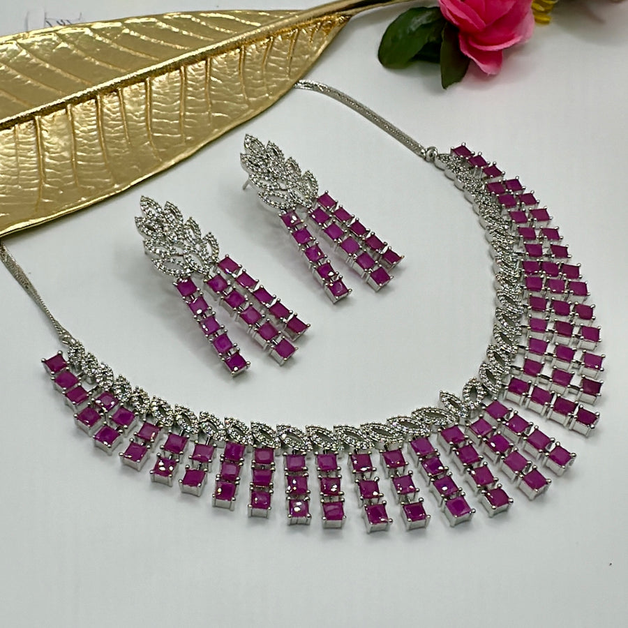 Ruby American Diamonds Necklace Set