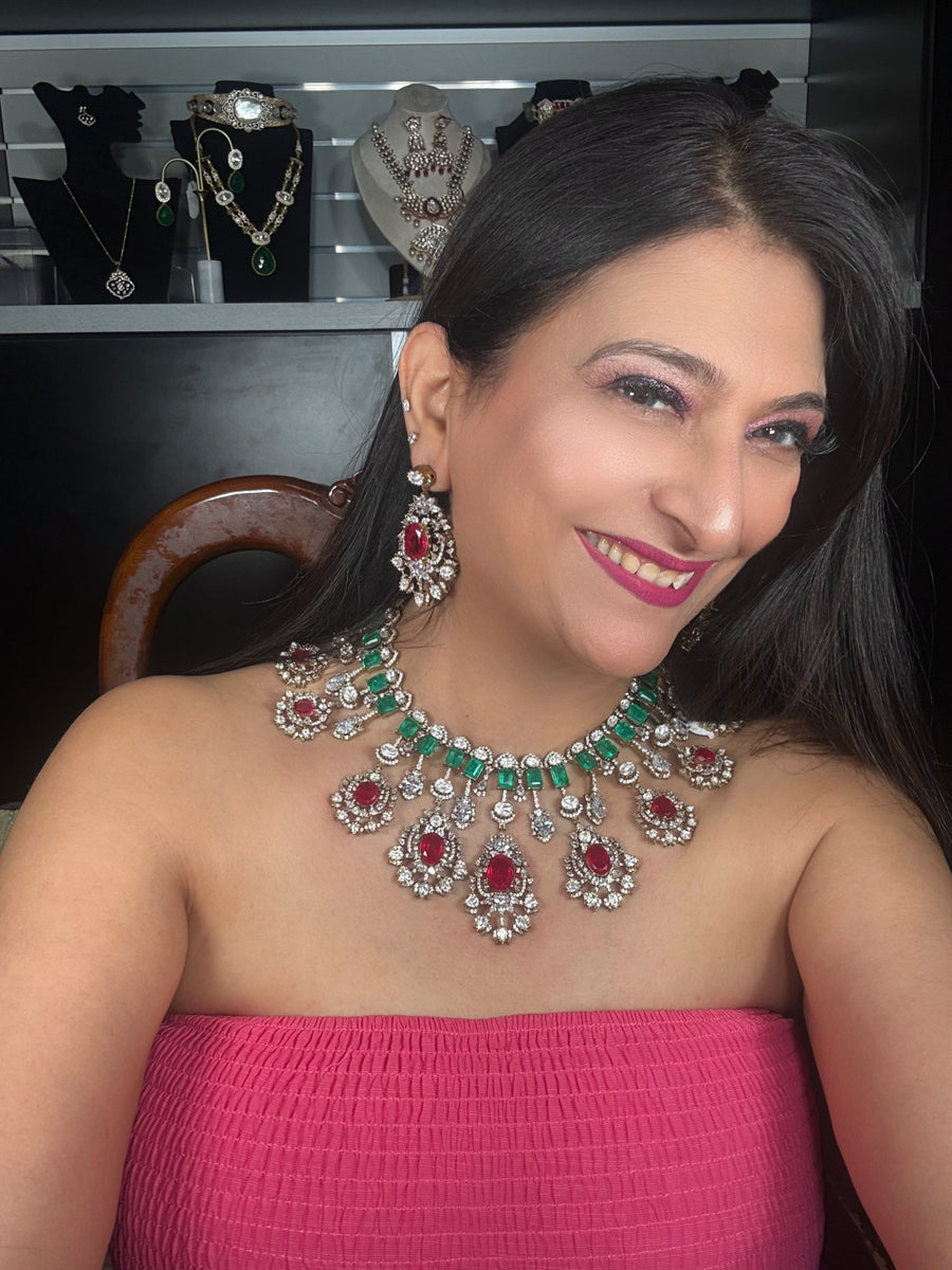 Ruby Green Statement Moissanite Necklace Set