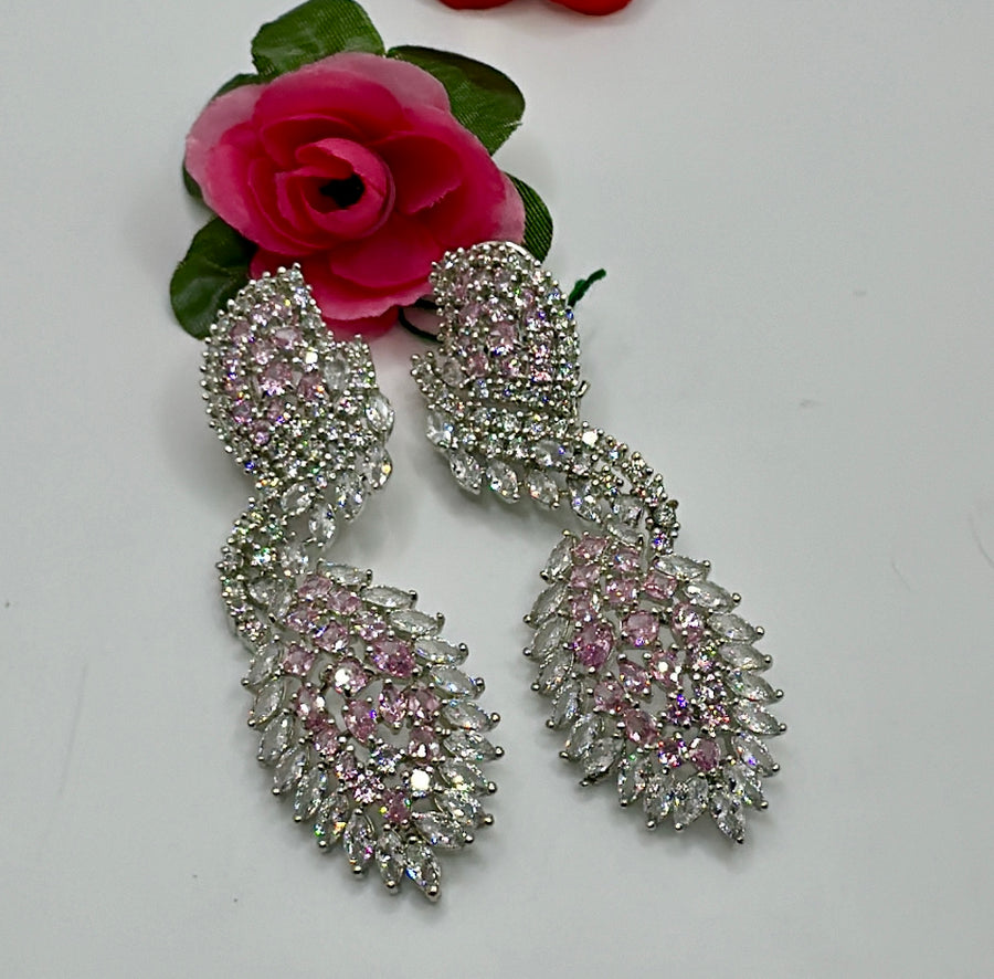 Pink American Diamond Long Earrings