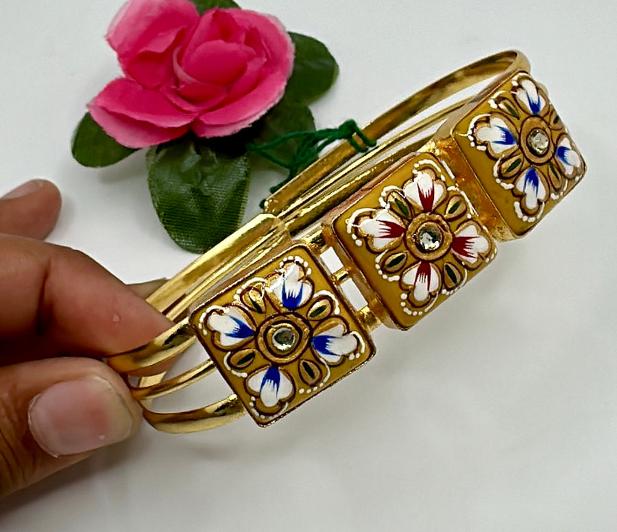 Yellow Tanjore Cuff (Adjustable)