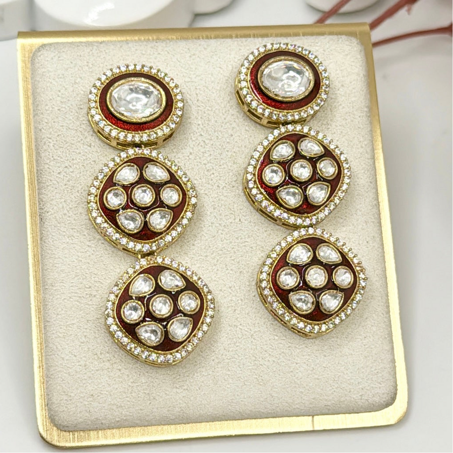 Ruby Kundan Meenakari Earrings