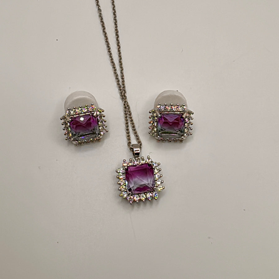 Pink American Diamonds Dual Tone Pendant Set