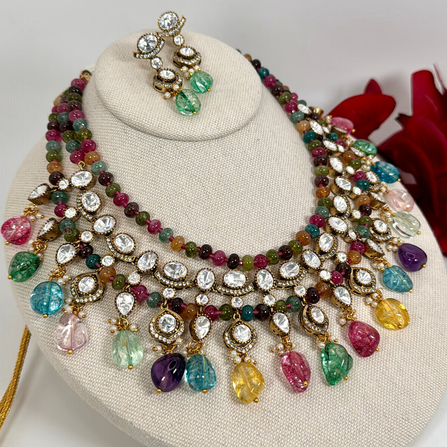 Multi Natural Stones Kundan Necklace Set