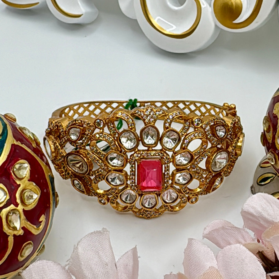 Hot Pink Kundan Openable Bracelet (Fits Size 2.2-2.6)