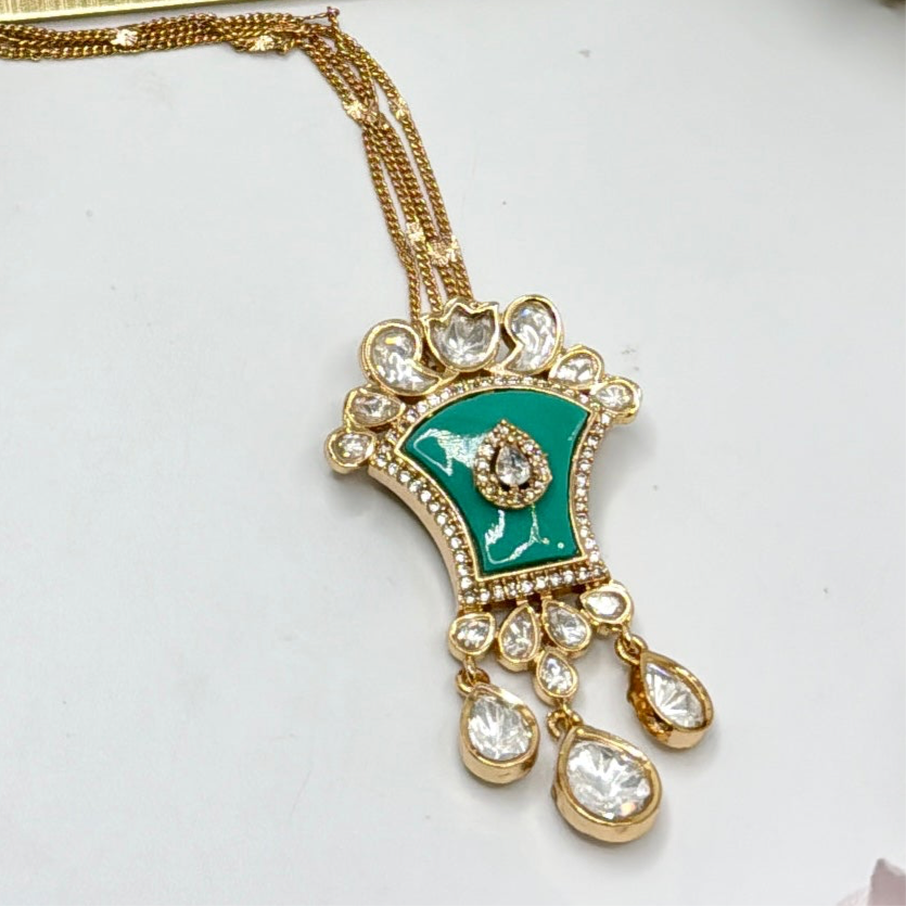 Turquoise Meenakari Dainty Kundan Pendant Set