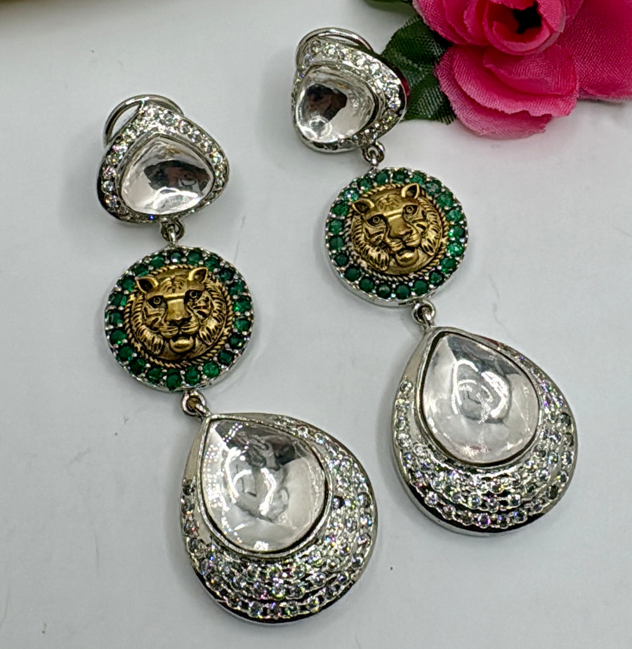 Clear And Green Sabya Inspired Uncut Kundan Earrings