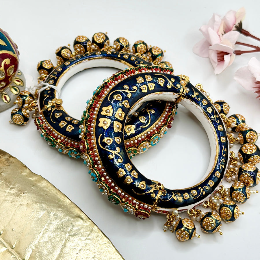 Blue Meenakari Pacheli Openable Bangle Pair(Size 2.2)