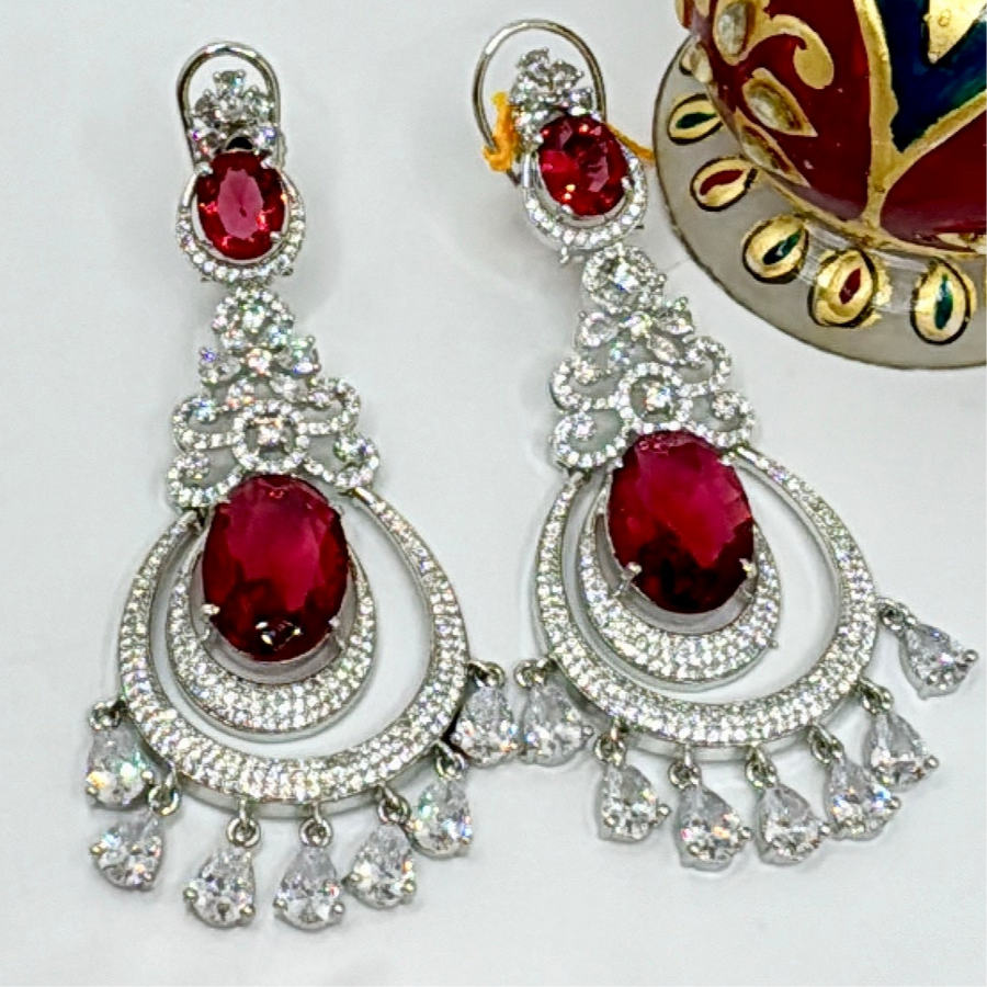 Red American Diamonds Earrings