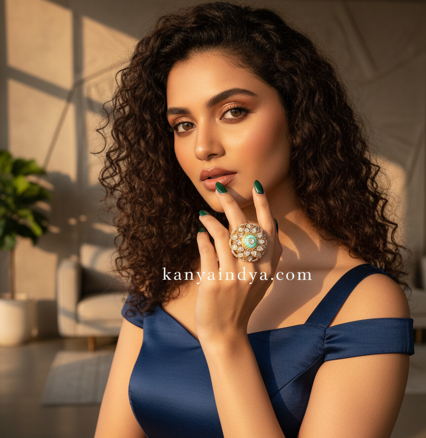 Turquoise Polki Kundan Adjustable Statement Finger Ring